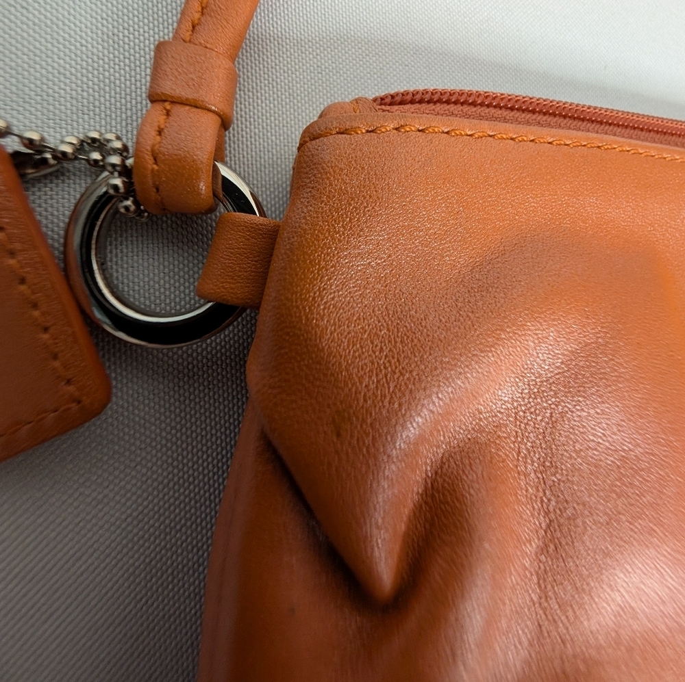 Coach Leather Wristlet Clutch with Hang Tag EUC Tan Orange - Picture 10 of 10